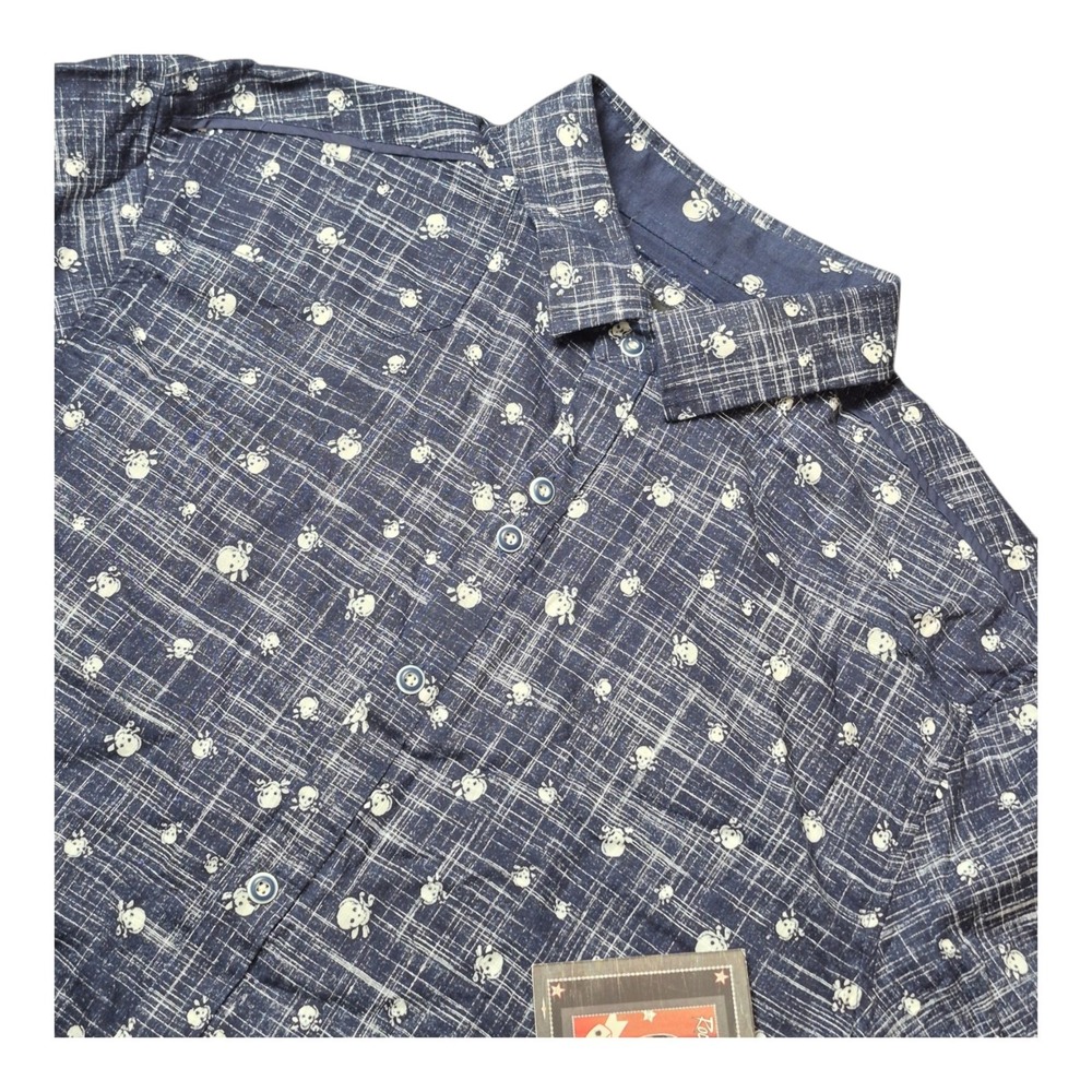 Rock Roll n Soul Mens XL Frankenstein Skull Print Short Sleeve Button Up NWT